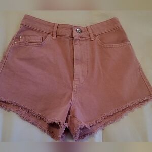Zara Pink Frayed-Hem Denim Shorts